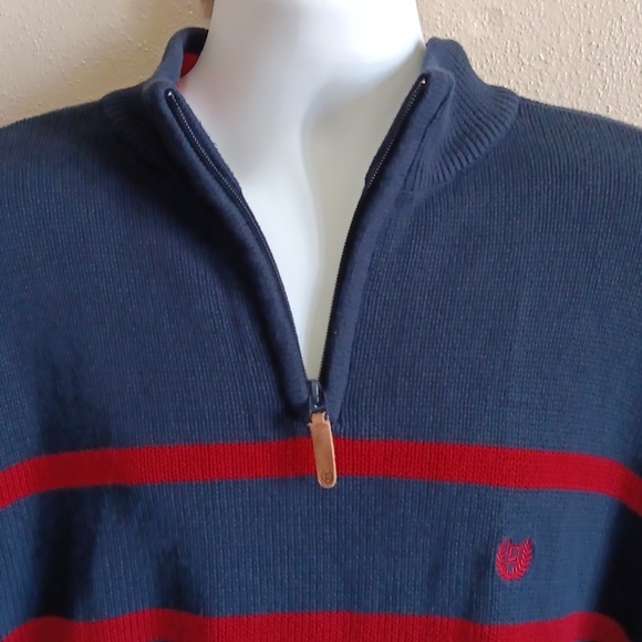 100% Cotton Navy & Red Thick Knit Pullover Sweater With Neck Zip, Mens Large - Picture 5 of 10